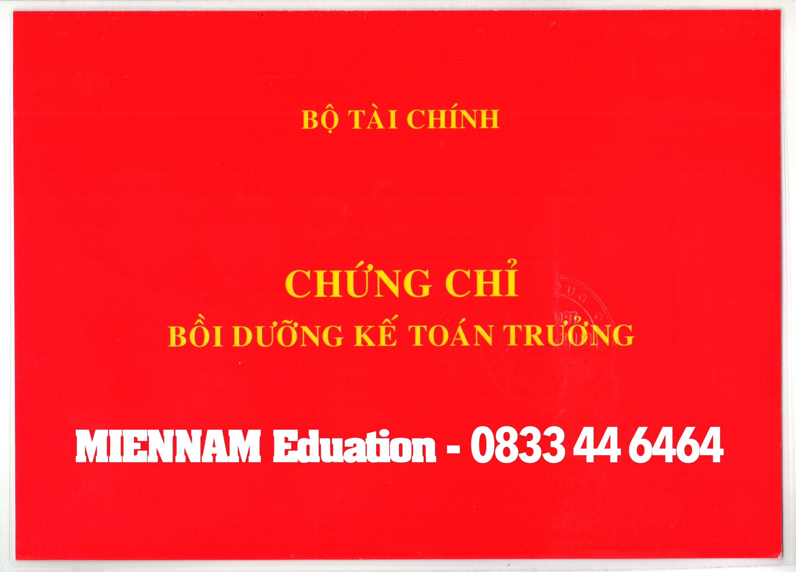 Mẫu Chứng chỉ Kế toán trưởng do Bộ Tài Chính cấp