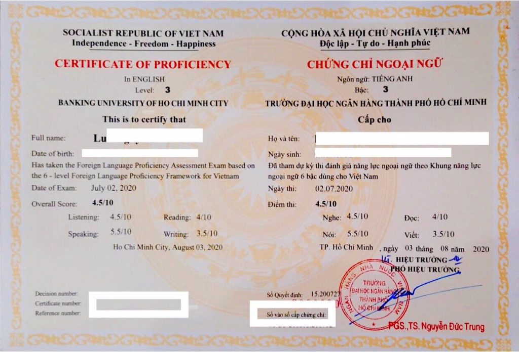 Mẫu Chứng chỉ Tiếng Anh VSTEP