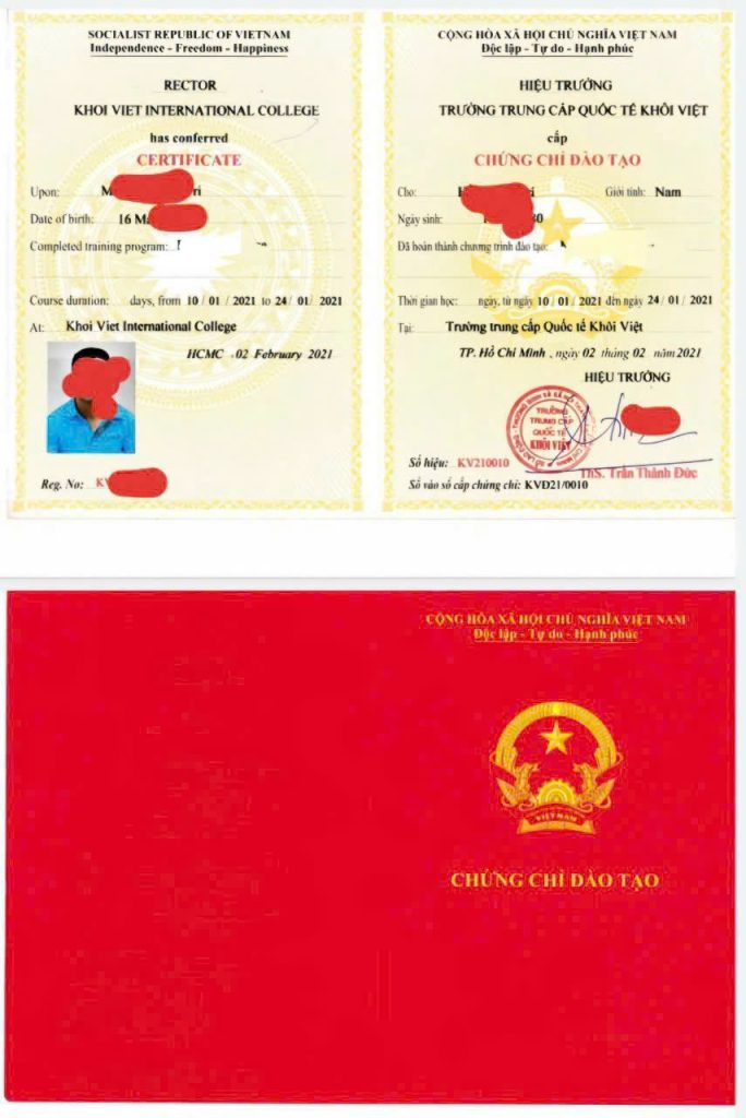 Mẫu chứng chỉ đào tạo tốt nghiệp cuối khóa